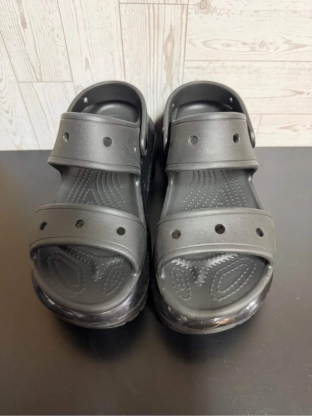 Crocs M7 W9 Black Platform Sandals Iconic Crocs Comfort Chunky Slides